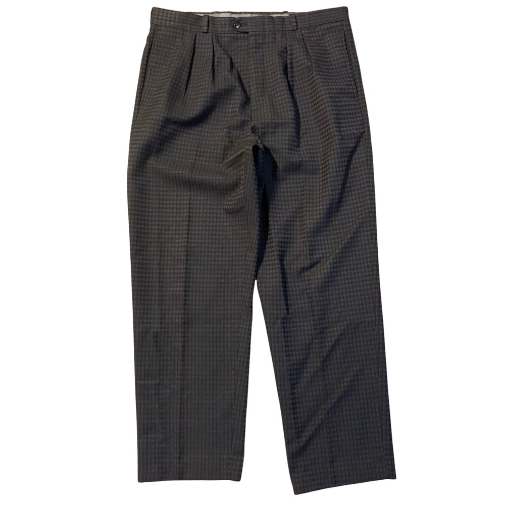 Vintage Elite Mens Plaid Pleated Trousers Navy Blue Black Checkered Made in USA